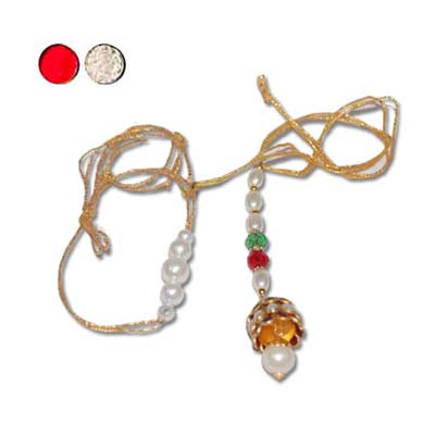 "Designer Pearl Rakhi JPJUN-23-058 (Single Rakhi) Pearl Rakhi for BHABHI - JPJUN-18- 368 (Single RakhI) - Click here to View more details about this Product